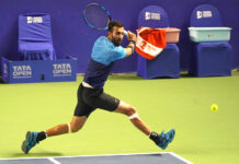 Tata Open Maharashtra : Yuki Bhambri flying start at opening round Yuki Bhambri in action during his 6-7, 6-2, 7-5 win over Jozef Kovalik at 4th edition of Tata Open Maharastra at Balewadi Stadium, Pune on Monday