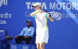 Emil Ruusuvuori during his quarter-finals match against Jiri Vesely at the Tata Open Maharashtra in Pune on Friday