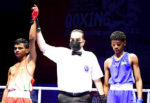 एशियाई युवा और जूनियर बॉक्सिंग : कृष एवं रवि शानदार जीत से सेमीफाइनल में Ravi Saini (in Red) celebrates after winning his bout in the 48kg junior boys section at the 2022 ASBC Asian Youth & Junior Boxing Championship in Amman Jordan