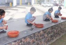 बच्चे पढ़ाई के साथ पक्षियों के दाना-पानी की कर रहे चिंता, सीख रहे सेवा का पाठ