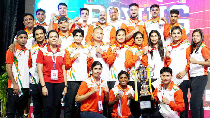 Indian boxers pose long with the coaches after concluding campaign at the 2022 Thailand Open International Boxing Tournament in Phuket on Saturday, April 9, 2022