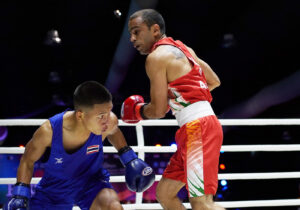 India's Amit Panghal (in Red) in action during the men’s 52kg quarter-finals Thanakon Aonyaem of Thailand at the 2022 Thailand Open International Boxing Tournament in Phuket on Wednesday, April 6, 2022