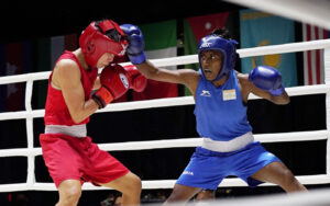  India's Monika (in Blue) in action during the women’s 48kg semi-finals at the 2022 Thailand Open International Boxing Tournament in Phuket on Wednesday, April 6, 2022