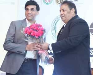 Five-time World Champion Viswanathan Anand with AICF Secretary Bharat Singh Chauhan (Right) (File Photo)