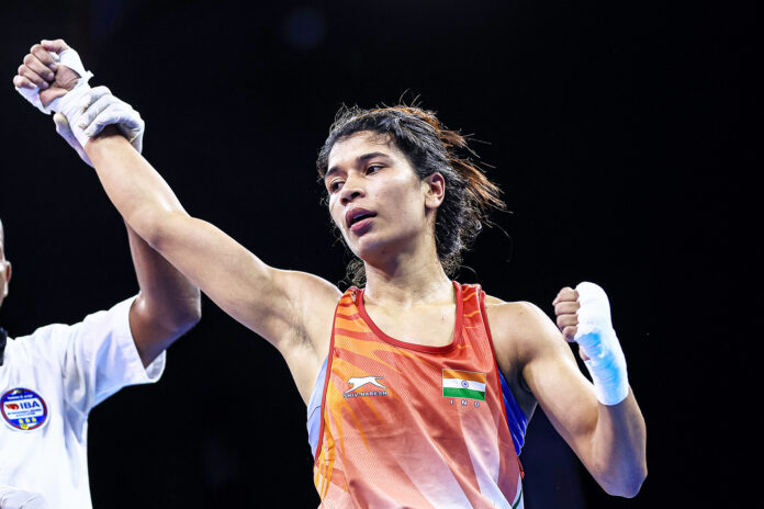 Nihkat Zareen during her quarter-final match at the 12th IBA Women's World Boxing Championships