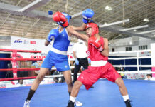 यूपी के फैज, लक्ष्य, विशाल, विष्णु और रवि गोंड जीत से अंतिम आठ में Boxers in action during the boys pre-quarter finals at the 2022 Sub-Junior National Boxing Championships in Bellary, Karnataka