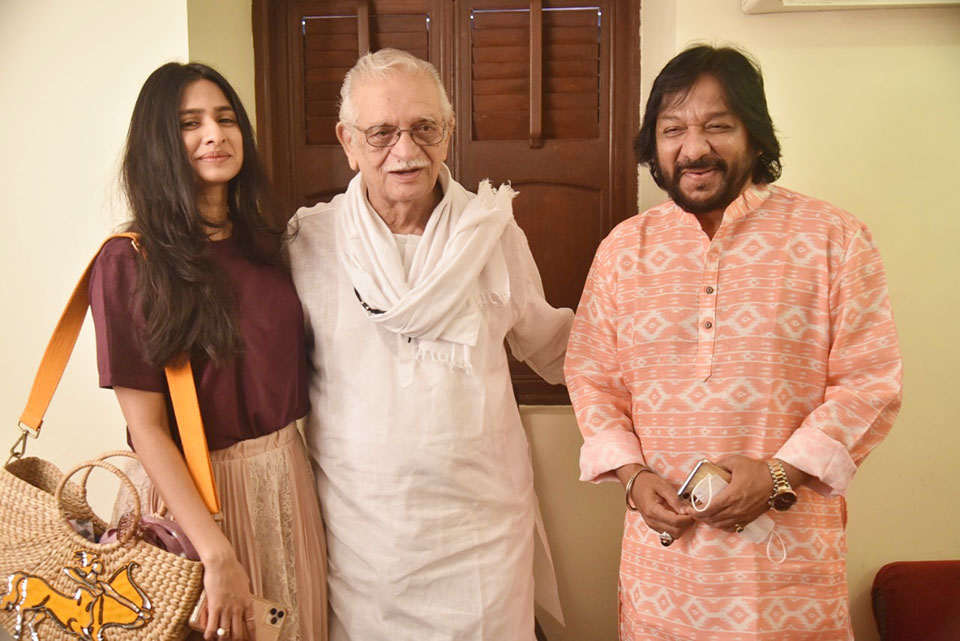 Gulzar Saab with Roopkumar Rathod and Reewa Rathod at the Morning Raga concert at The Royal Opera House