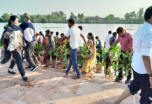 गोमती नदी के गऊ घाट पर सफाई के साथ हरिशंकरी का रोपण