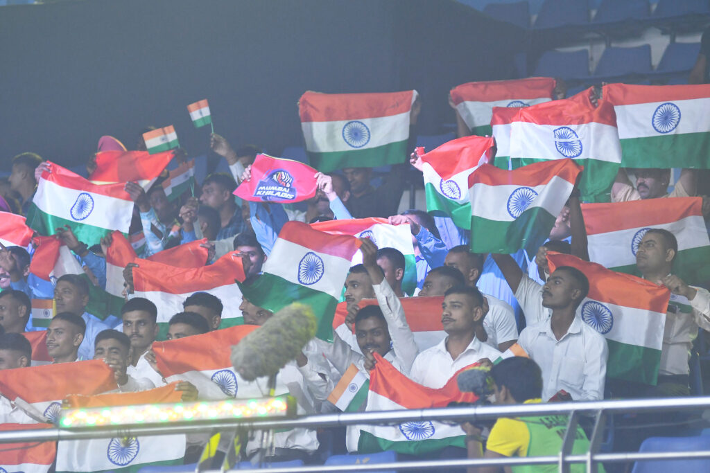 Fans came out in large numbers in suport of the Ultimate Kho Kho players weaving tri colours on the occassion of the 75th Independence Day in Pune on Monday 