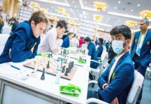 भारत की महिला-ए टीम का जीत का सिलसिला कायम Member of India's Open Team B, Gukesh D in action during Round 7 of the 44th Chess Olympiad in Mamallapuram, Tamil Nadu on Friday. photo credit : FIDE/Lennart Ootes & Stev Bonhage