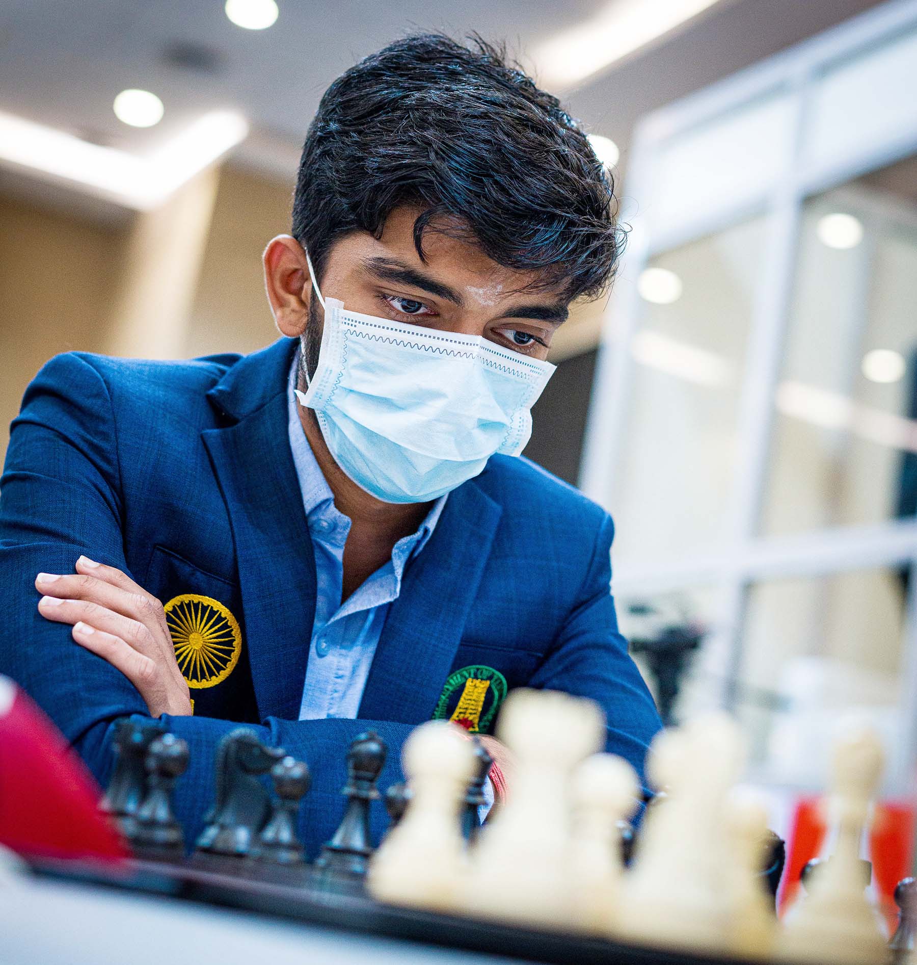 Member of India's open B team Gukesh D in action during Round 11 of the 44th Chess Olympiad in Mamallapuram, Tamil Nadu on Tuesday. Photo credit - Lennart Ootes