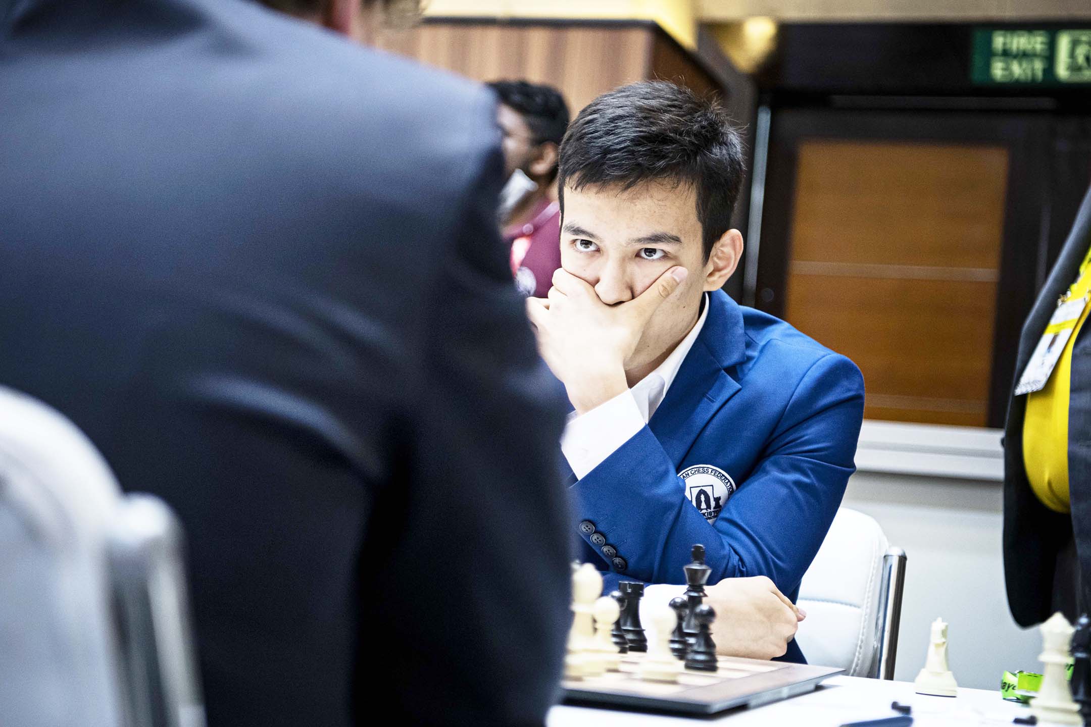 World Rapid Chess Champion Uzbekistan's Nodirbek Abdusattorov in action during Round 8 of the 44th Chess Olympiad in Mamallapuram, Tamil Nadu on Saturday. 