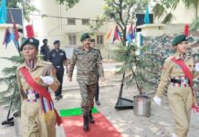 63 यूपी एनसीसी बटालियन का ग्रुप कमांडर ब्रिगेडियर नीरज पुनेठा ने किया निरीक्षण