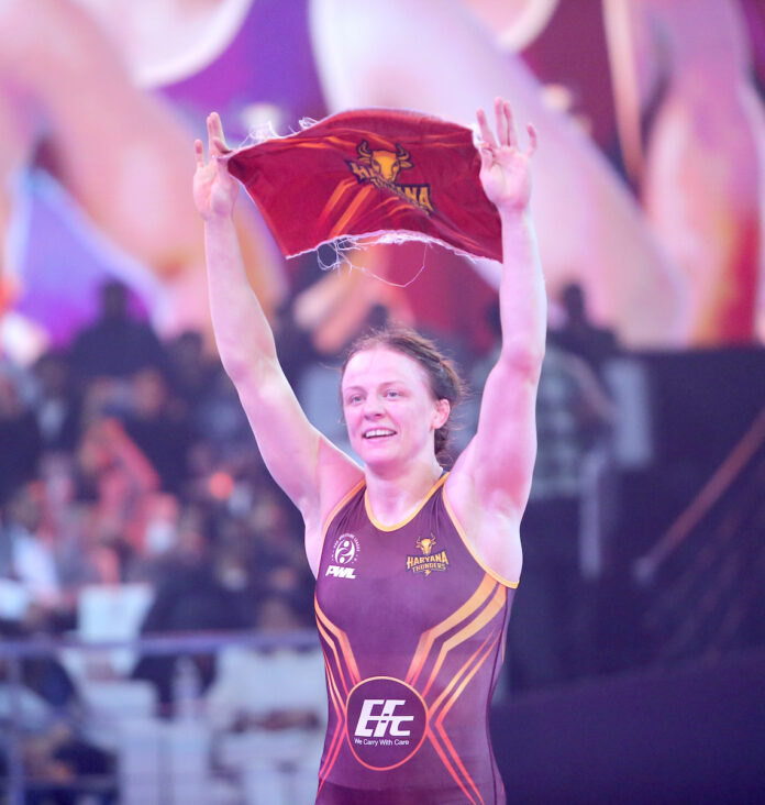 Iryna Koliadenko celebrating Haryana Thunders Win