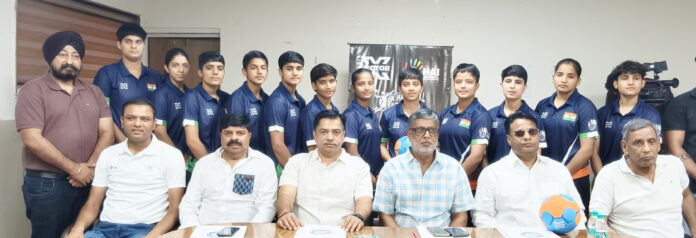 Indian Junior Women’s Handball Team at the farewell ceremony held in New Delhi before departure