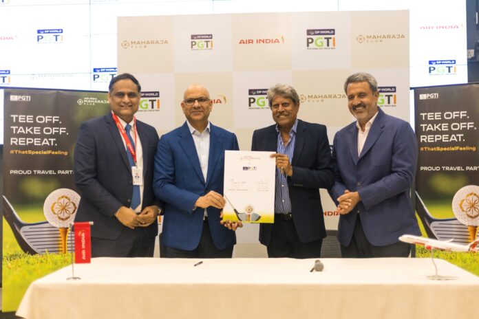 Mr. Kapil Dev, President, DP World PGTI and Mr. Nipun Aggarwal, CCO, Air India, signed the partnership agreement between DP World PGTI and Air India Maharaja Club