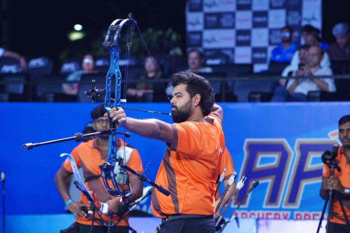 APL Season 2 - Aman Saini, compound archer of Mighty Marathas in action against Chero Archers during day 5 of the APL Season 2 currently underway in Hyderabad.JPG.jpeg