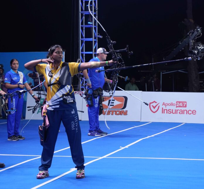 APL Season 2 - Deepika Kumari, recurve archer of Chola Chiefs in action against Kakatiya Knights during day 2 of the APL Season 2 currently underway in Hyderabad.JPG.jpeg
