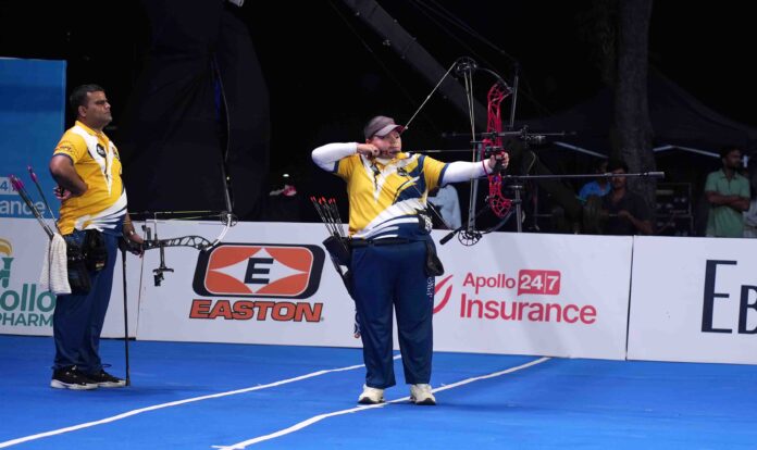APL Season 2 – Alejandra Usquiano, compound archer of Chola Chiefs in action against Rajasthan Royals during day 9 of the APL season 2 in Hyderabad.JPG.jpeg